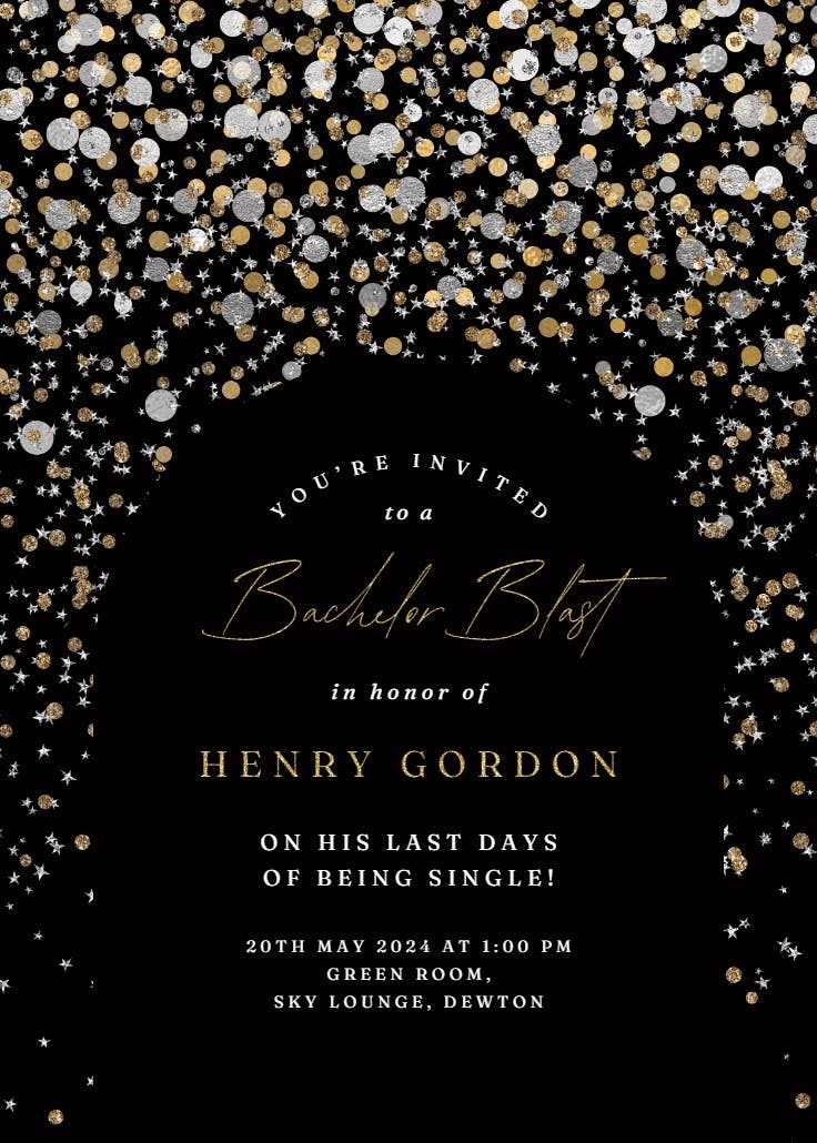 Metallic confetti - bachelor party invitation